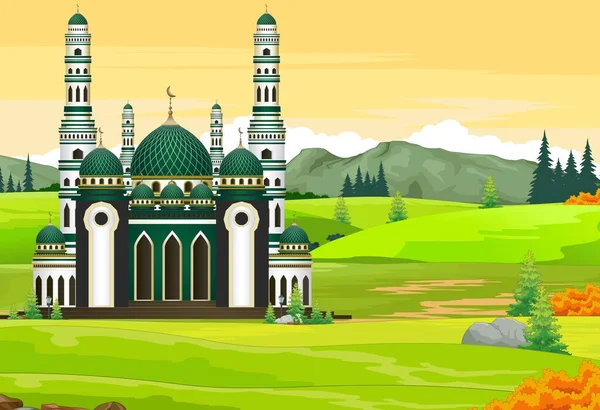 Mezquita Bosque Otoño Fondo — Vector de stock