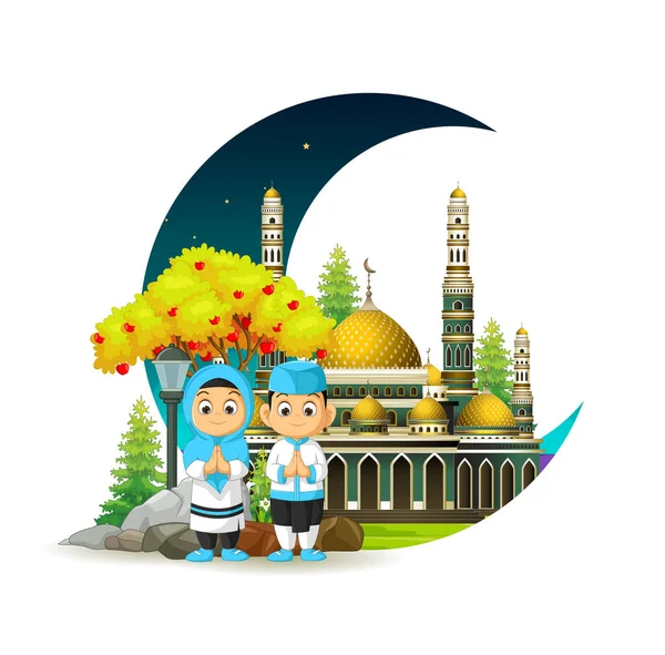 Mosque Kids Crescent Moon — Stock Vector