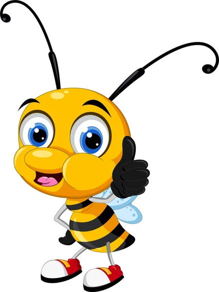 Kleine honingbij cartoon duim omhoog — Stockvector