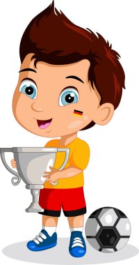 Madalyalar ve topu tutan futbol çocuk