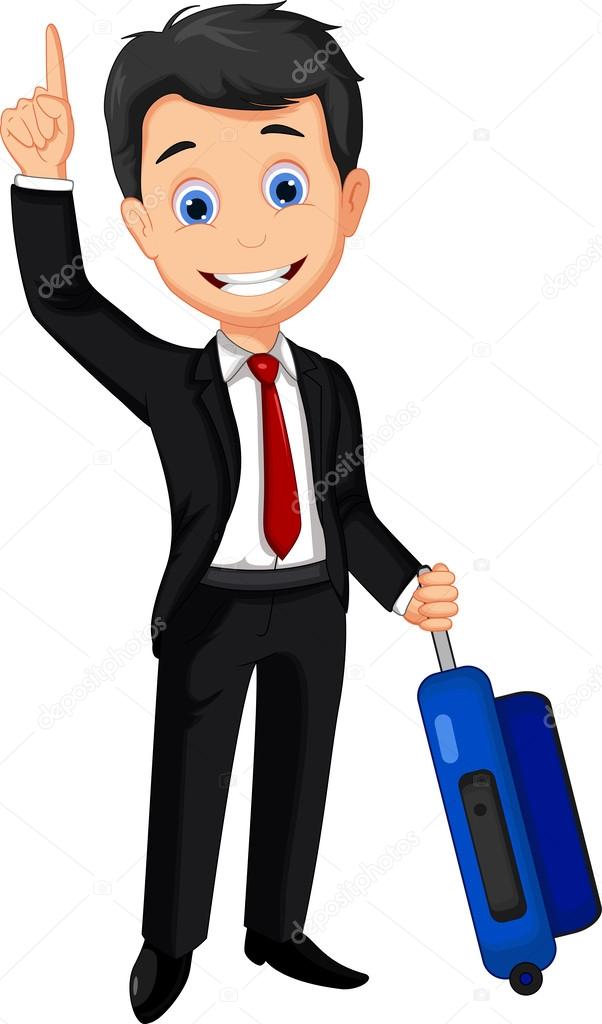 business man cartoon thumb up holding suitcase