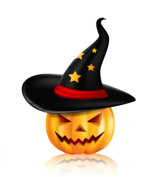 Halloween pumpkin in the black hat — Stock Vector