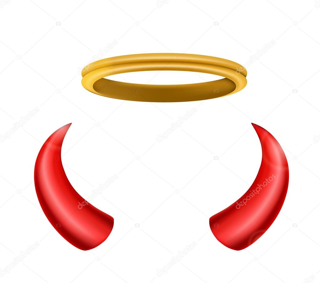 An angel halo and devil horns isolated for you design
