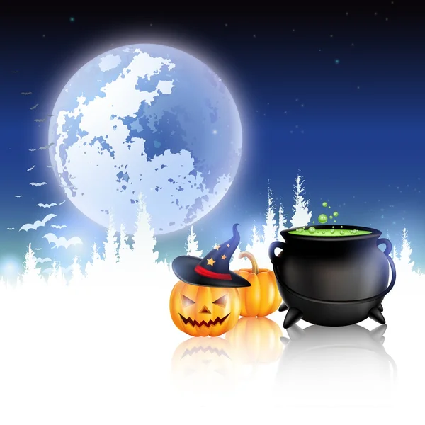 Halloween night, grunge background with Moon and bats — Stock Vector