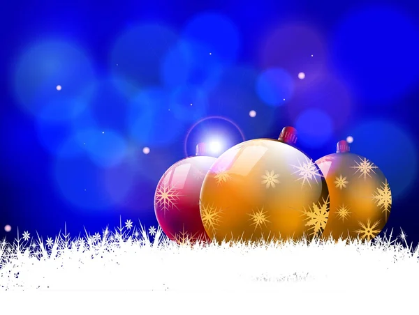 Fondo de Navidad con copos de nieve y bola de Navidad — Vector de stock