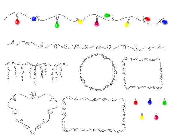Collectie van de feestelijke garland veelkleurige lamp op witte achtergrond — Stockvector