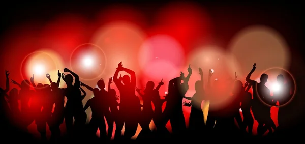 Silhouette de personnes douchées de confettis lors d'une fête de club — Image vectorielle