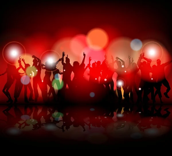 Silueta de personas bañadas con confeti en una fiesta del club — Vector de stock