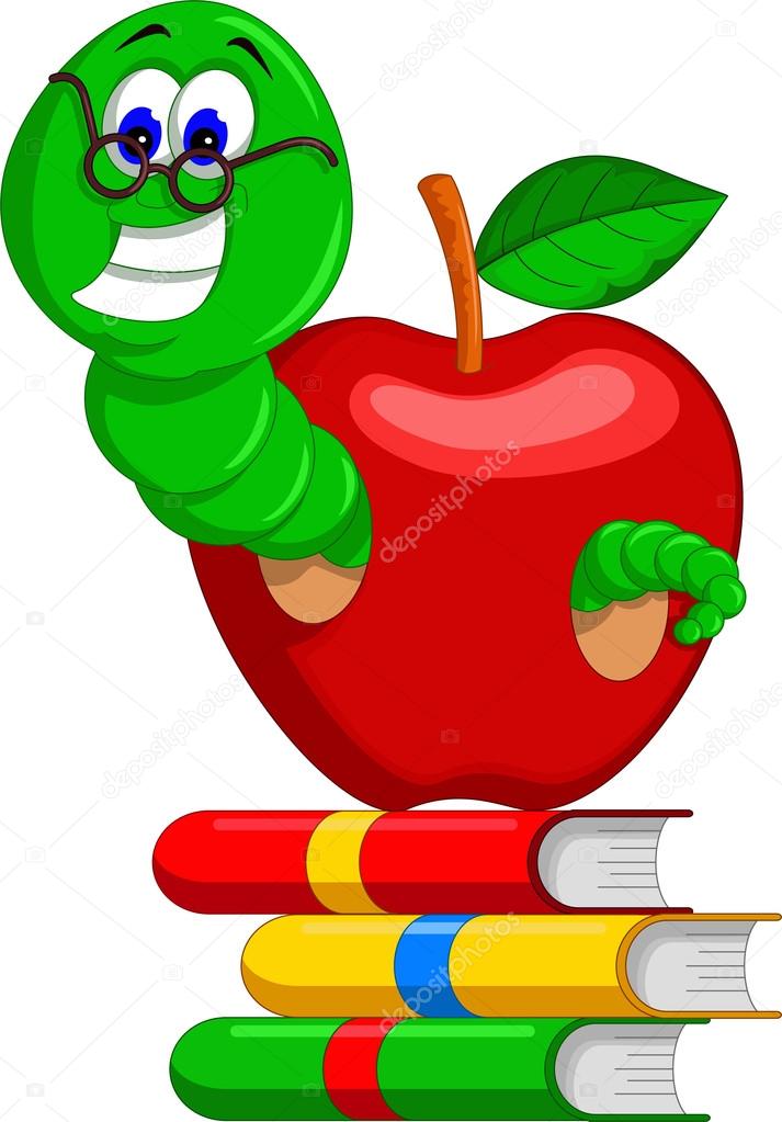 caterpillar,books and apple