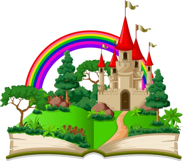 从那本旧书出现的童话城堡 — 图库矢量图片
