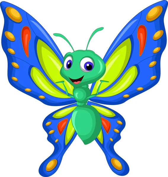 Lindo mariposa dibujos animados vuelo — Vector de stock