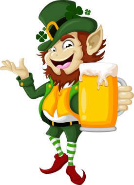 Happy Leprechaun with beer clipart