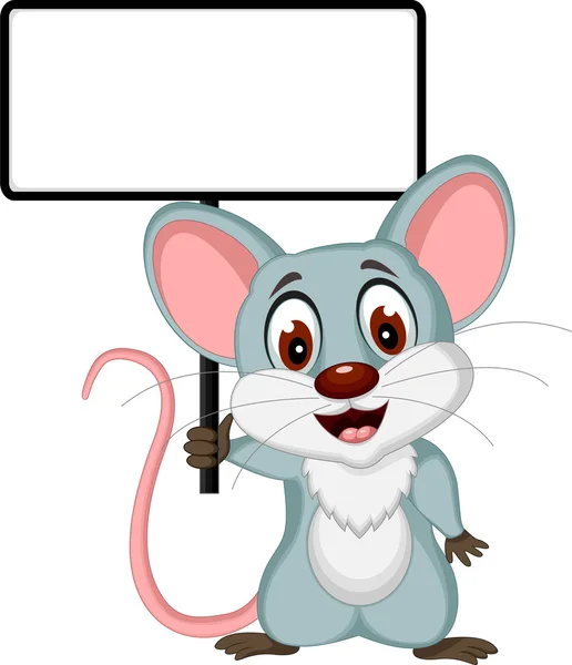 Ratón de dibujos animados posando con signo en blanco — Vector de stock