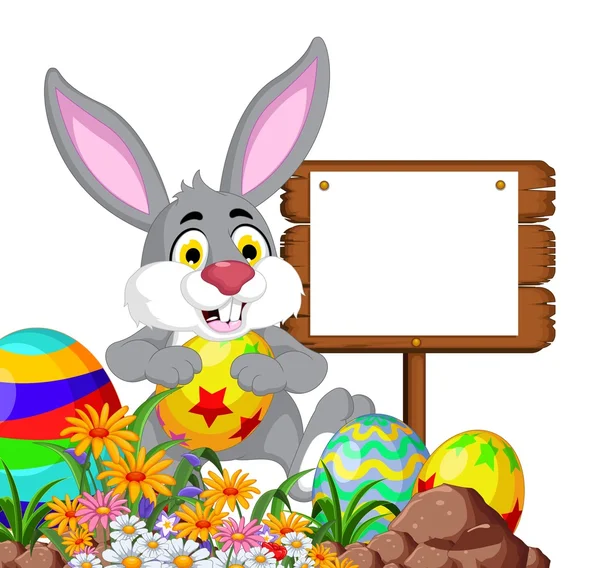 Rabbit with Easter egg and blank sign — Stock Vector