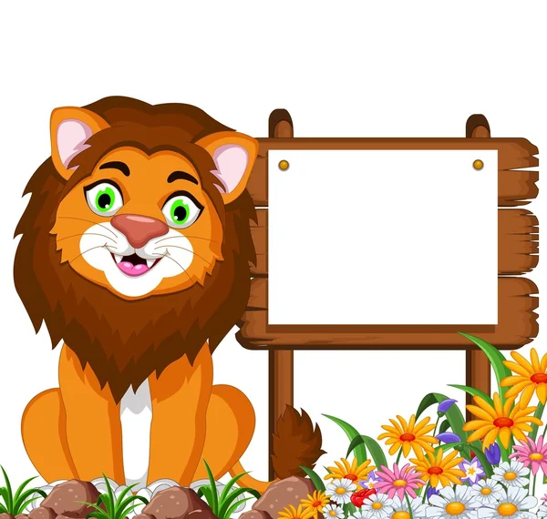 Kreslený Lev s prázdný znak — Stockový vektor