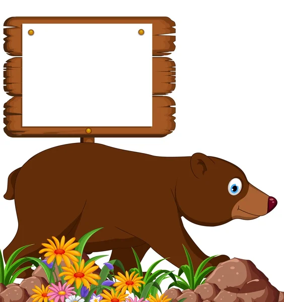 Brown bear cartoon met leeg teken — Stockvector