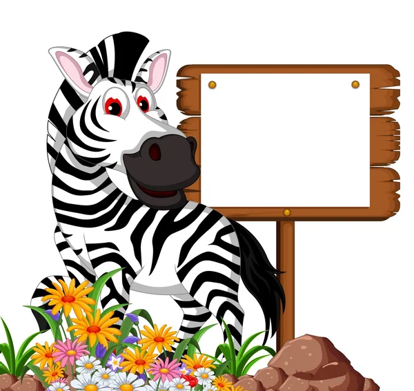 Funny zebra cartoon posing with blank board — Stock Vector