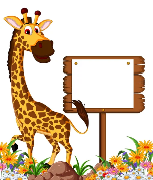 Söt giraff tecknad med tomt ombord — Stock vektor