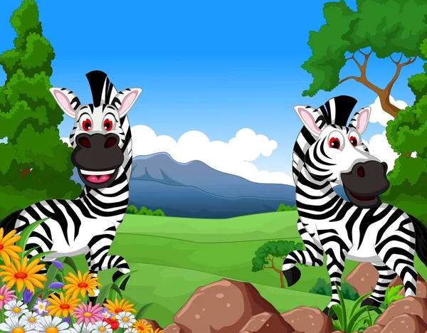 Desenho animado zebra na selva —  Vetores de Stock