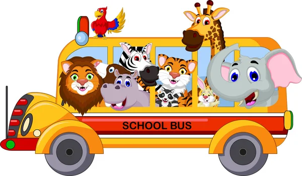 Animal Cartoon auf einem Schulbus — Stockvektor