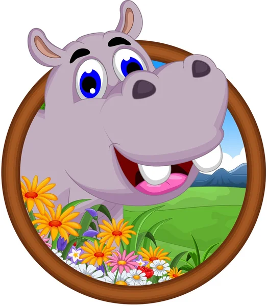 Divertida historieta hipopótamo — Vector de stock