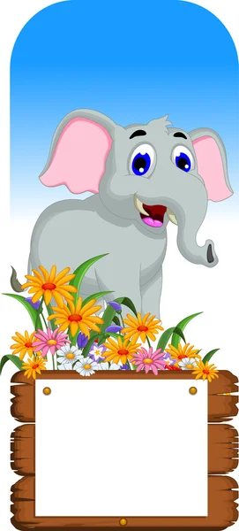 Lindo elefante de dibujos animados con signo en blanco — Archivo Imágenes Vectoriales