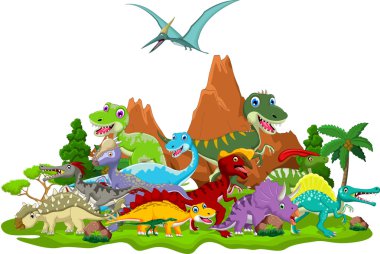 Dinozor karikatür manzara arka plan ile