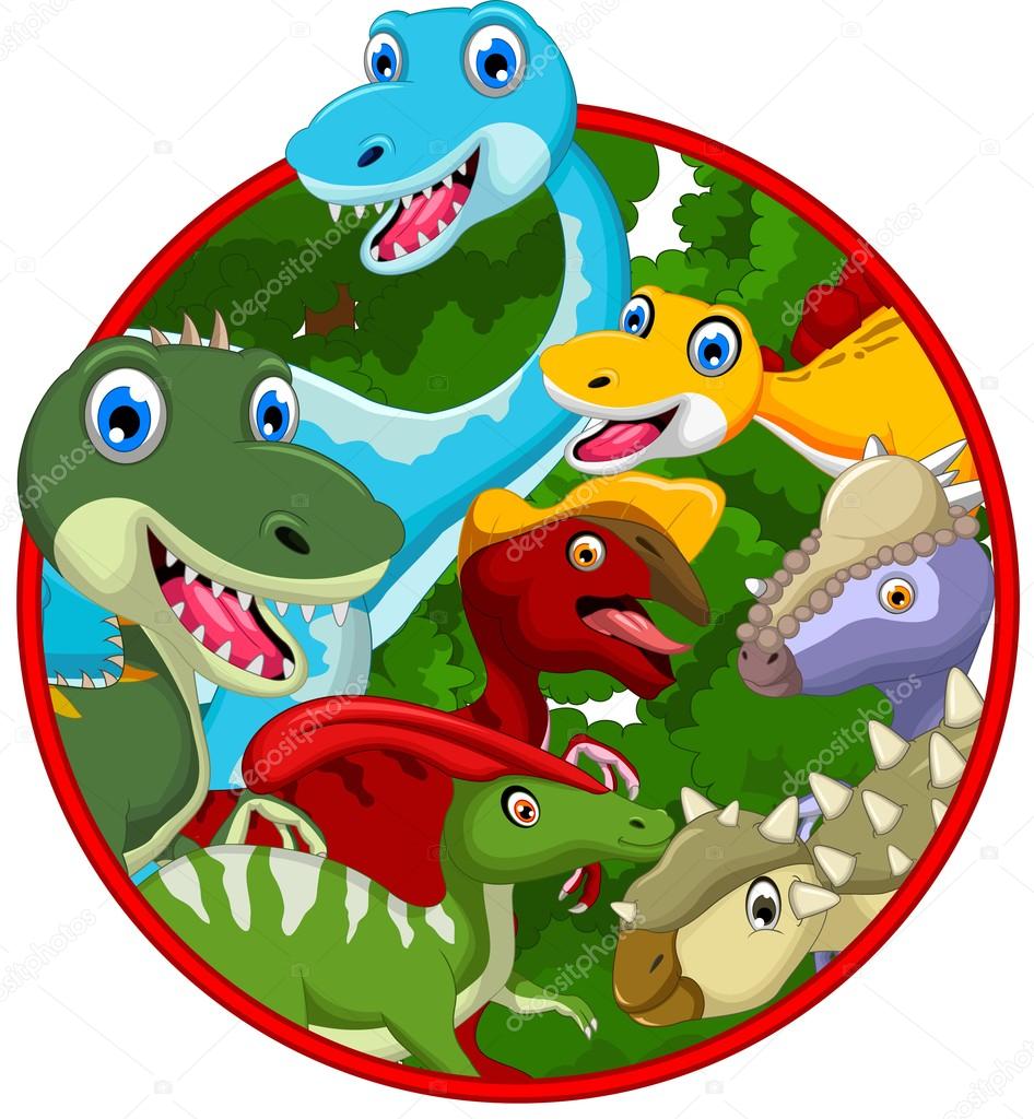 Dinosaur cartoon with landscape background