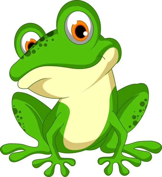 Divertido verde rana dibujos animados sentado — Vector de stock