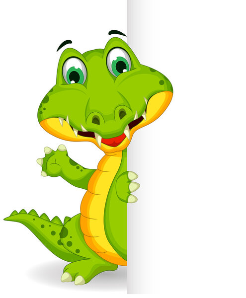 Cartoon crocodile with blank sign