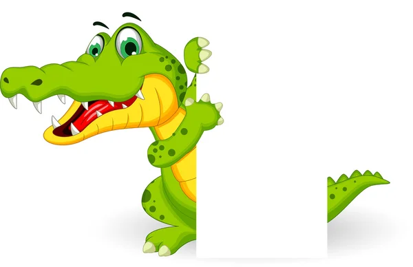 Crocodilo dos desenhos animados com sinal em branco —  Vetores de Stock