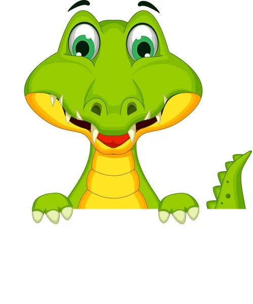 Cartoon crocodile with blank sign — Stock Vector