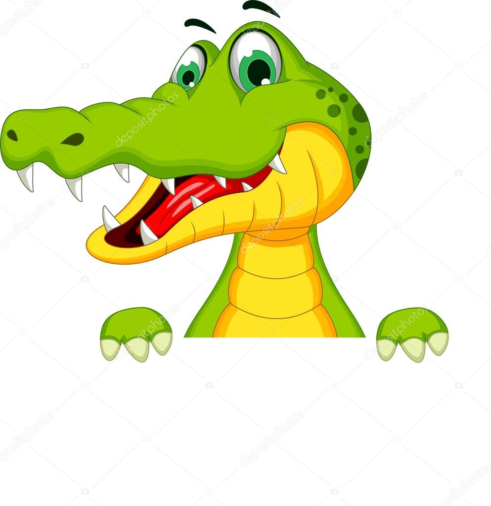 Cartoon crocodile with blank sign