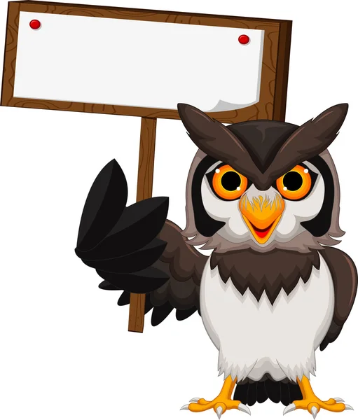 Hibou dessin animé tenant tableau blanc — Image vectorielle