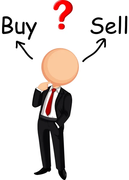 Επιχειρηματίας σύγχυση επιλέξτε Αγοράστε ή Πωλήστε — Διανυσματικό Αρχείο