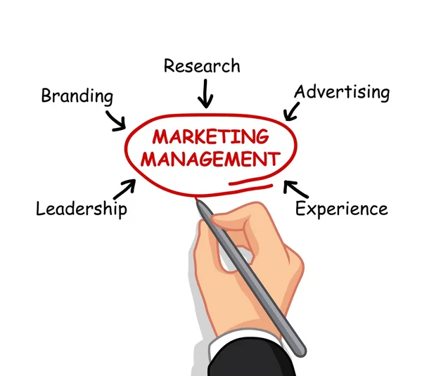 Uomo d'affari scrittura marketing management — Vettoriale Stock