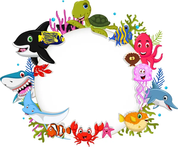 Çizgi film deniz hayvanları tasarım için boş işaretiyle — Stok Vektör