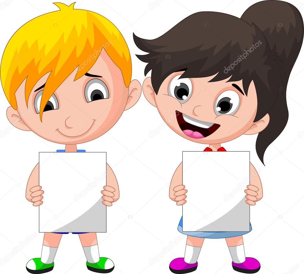 Cartoon children holding blank sign