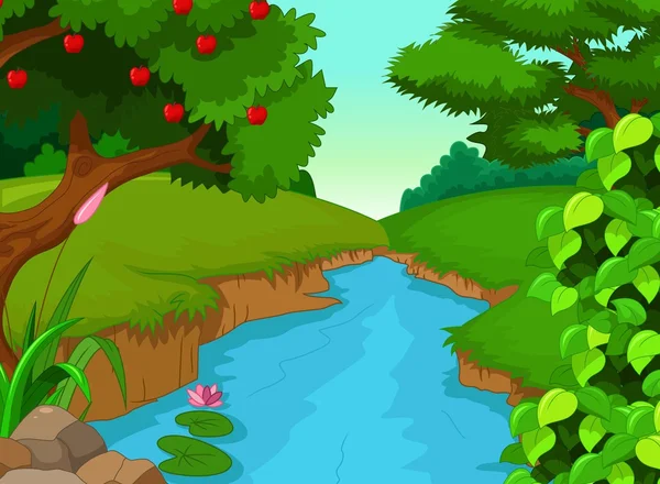 Bosque con río para usted diseño — Vector de stock