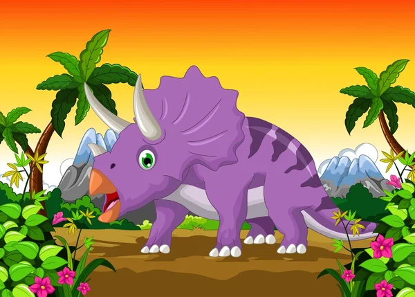 Dinosaurio triceratops dibujos animados — Vector de stock