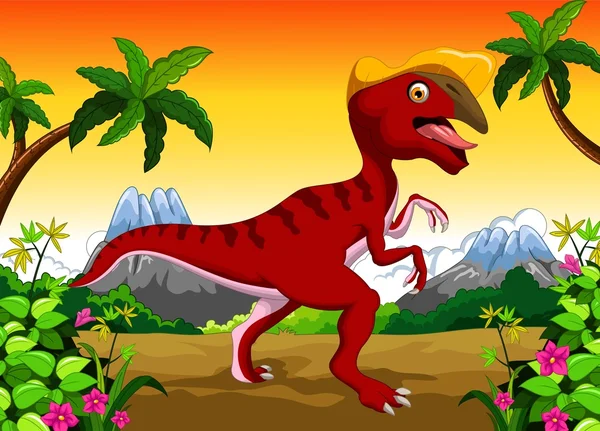 Dinosauro Parasaurolophus cartone animato per il vostro disegno — Vettoriale Stock