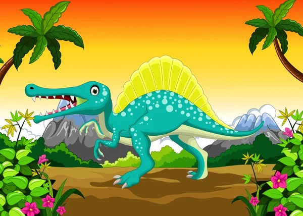 Dibujos animados de dinosaurios en la selva — Vector de stock