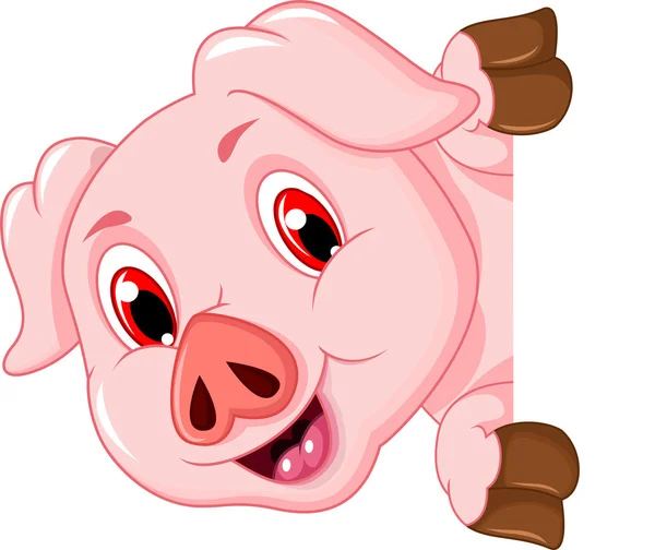 Cartoon porco engraçado com placa em branco — Vetor de Stock