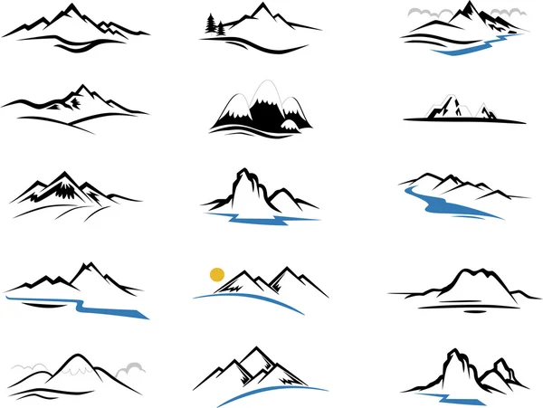 Montañas iconos de dibujos animados para el diseño — Vector de stock