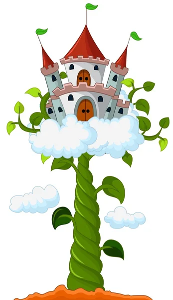 Broto de feijão com castelo nas nuvens desenhos animados —  Vetores de Stock