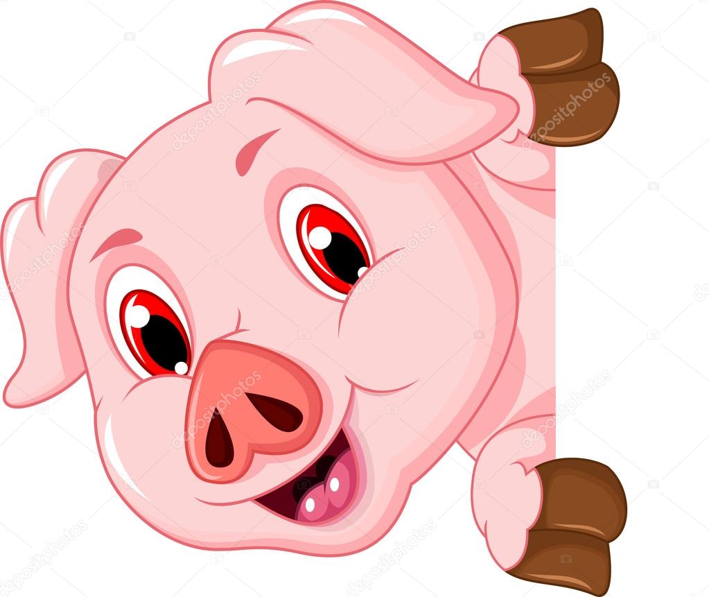 Funny pig cartoon with blank board