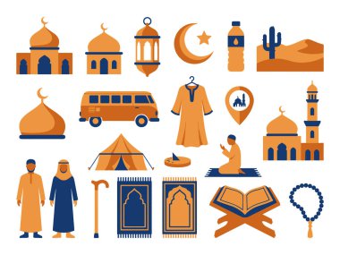 Ramazan ve İslam kültürünün modern simgeleri. Dinsel festival ve kültürel markalaşma projeleri için camiler, fenerler, seccadılar ve çöl unsurları yer alıyor..