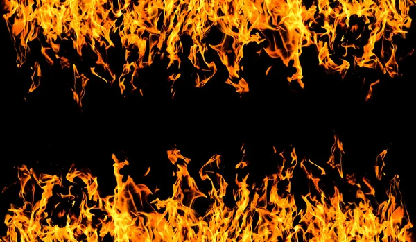 Tűz lángjai keret fekete háttér — Stock Fotó