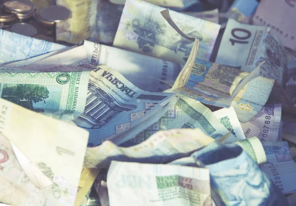 Buitenlands geld collage achtergrond. Bankbiljetten uit verschillende landen, vintage effect — Stockfoto