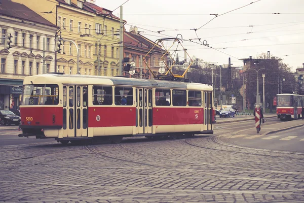 PRAGUE, March 18 :the old tram on the streets  18, 2016 in Prague - Czech Republic — Stock Photo, Image